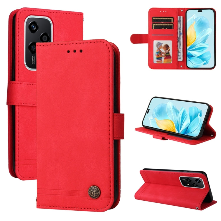 Custodia per telefono in pelle con bottone in metallo con albero della vita Skin Feel, For Honor 200 Pro, For Honor 200 Lite Global, For Honor Magic6 Pro, For Honor X8b