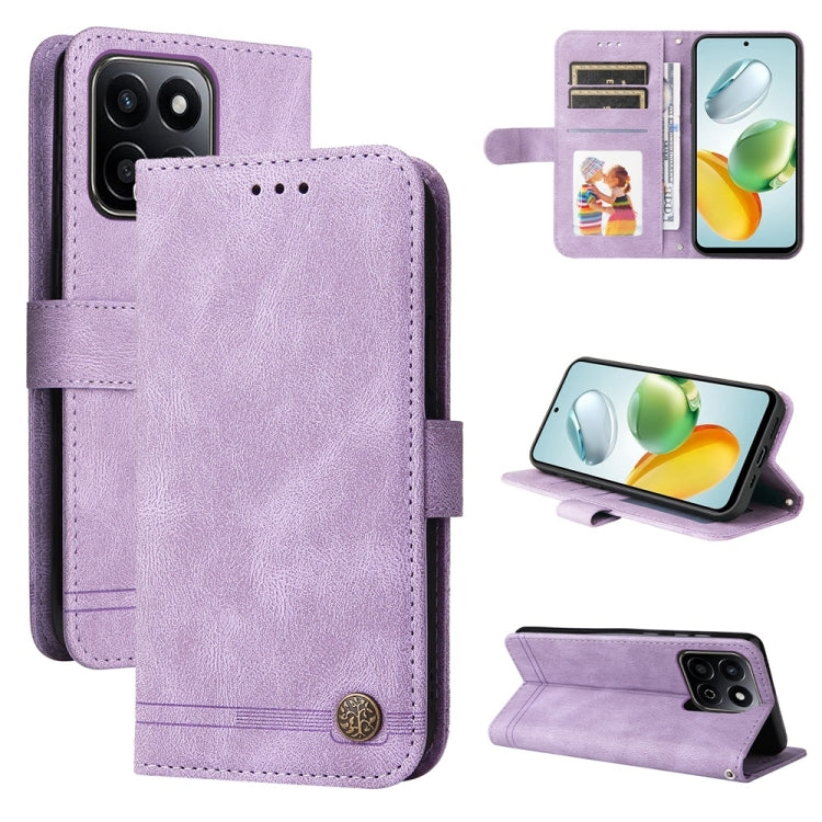 Custodia per telefono in pelle con bottone in metallo con albero della vita Skin Feel, For Honor Magic7, For Honor X60i, For Honor Play 60 Plus, For Honor 200