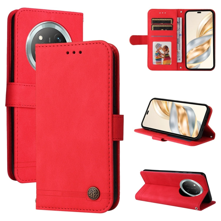 Custodia per telefono in pelle con bottone in metallo con albero della vita Skin Feel, For Honor 300 Pro, For Honor 300, For Honor X9c / Magic7 Lite, For Honor Magic7 Pro