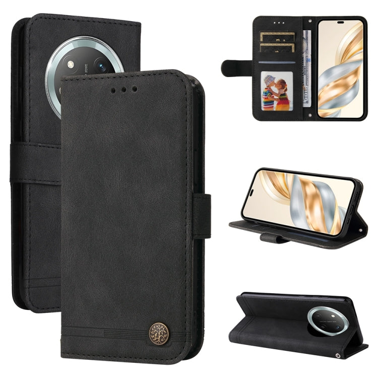 Custodia per telefono in pelle con bottone in metallo con albero della vita Skin Feel, For Honor 300 Pro, For Honor 300, For Honor X9c / Magic7 Lite, For Honor Magic7 Pro