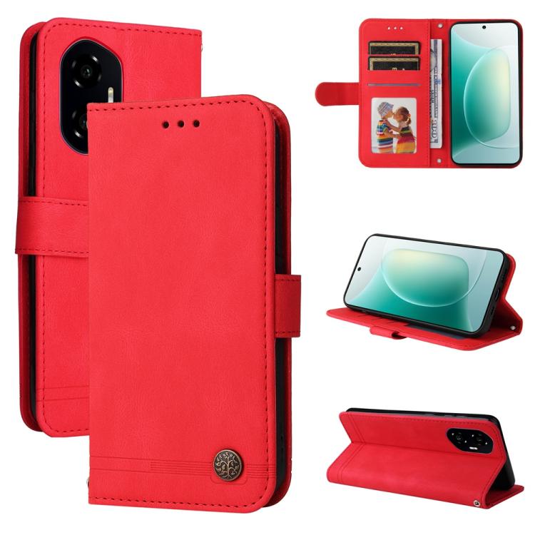 Custodia per telefono in pelle con bottone in metallo con albero della vita Skin Feel, For Honor 300 Pro, For Honor 300, For Honor X9c / Magic7 Lite, For Honor Magic7 Pro