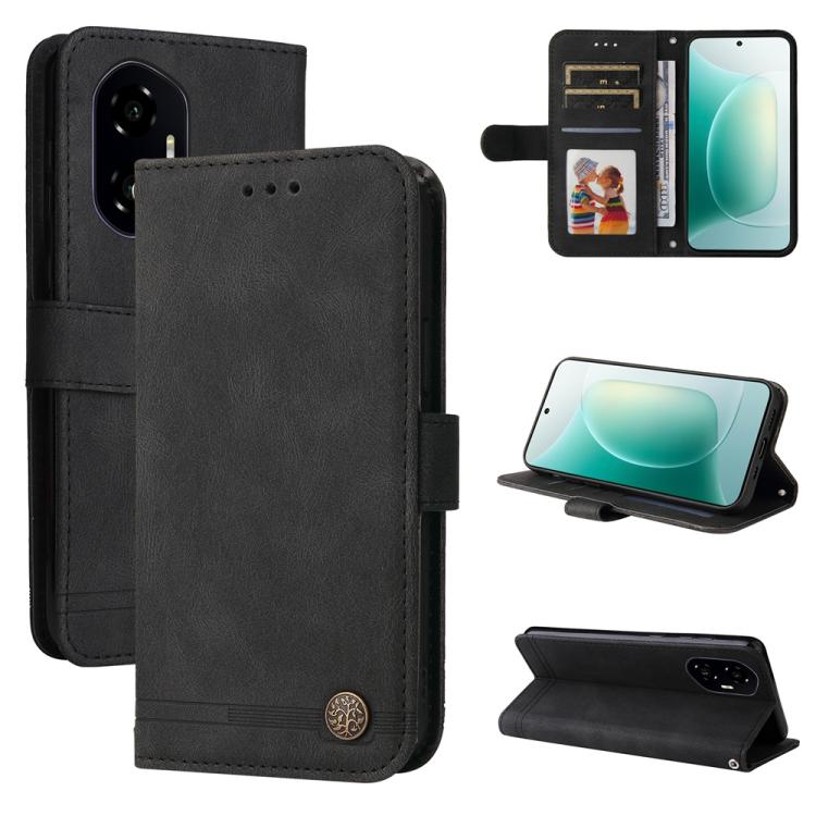 Custodia per telefono in pelle con bottone in metallo con albero della vita Skin Feel, For Honor 300 Pro, For Honor 300, For Honor X9c / Magic7 Lite, For Honor Magic7 Pro