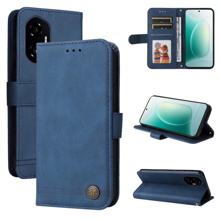 Custodia per telefono in pelle con bottone in metallo con albero della vita Skin Feel, For Honor 300 Pro, For Honor 300, For Honor X9c / Magic7 Lite, For Honor Magic7 Pro
