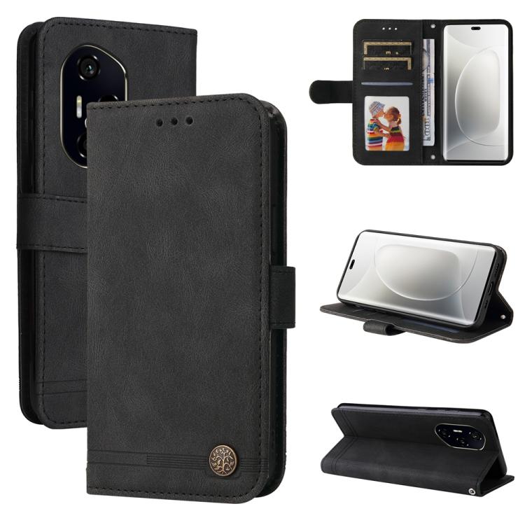 Custodia per telefono in pelle con bottone in metallo con albero della vita Skin Feel, For Honor 300 Pro, For Honor 300, For Honor X9c / Magic7 Lite, For Honor Magic7 Pro
