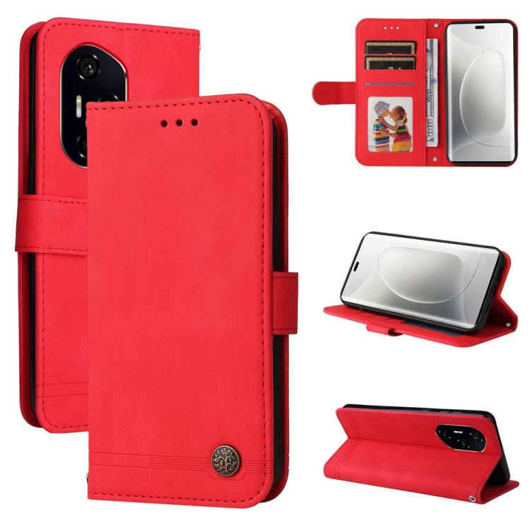 Custodia per telefono in pelle con bottone in metallo con albero della vita Skin Feel, For Honor 400 Lite Global, For Honor 400 Global 156.5mm, For Honor X8c 4G, For Honor 300 Ultra