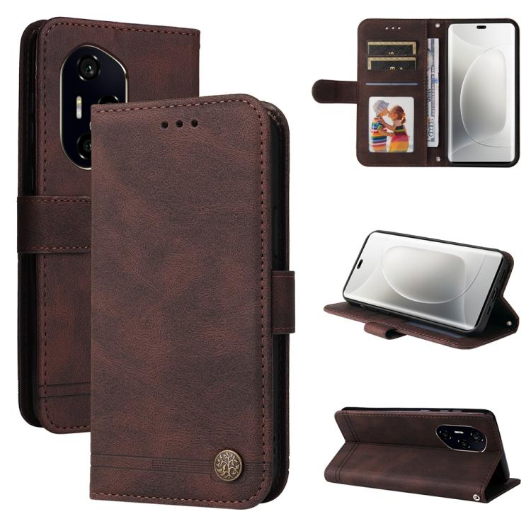 Custodia per telefono in pelle con bottone in metallo con albero della vita Skin Feel, For Honor 400 Lite Global, For Honor 400 Global 156.5mm, For Honor X8c 4G, For Honor 300 Ultra