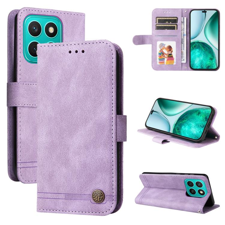 Custodia per telefono in pelle con bottone in metallo con albero della vita Skin Feel, For Honor 400 Lite Global, For Honor 400 Global 156.5mm, For Honor X8c 4G, For Honor 300 Ultra