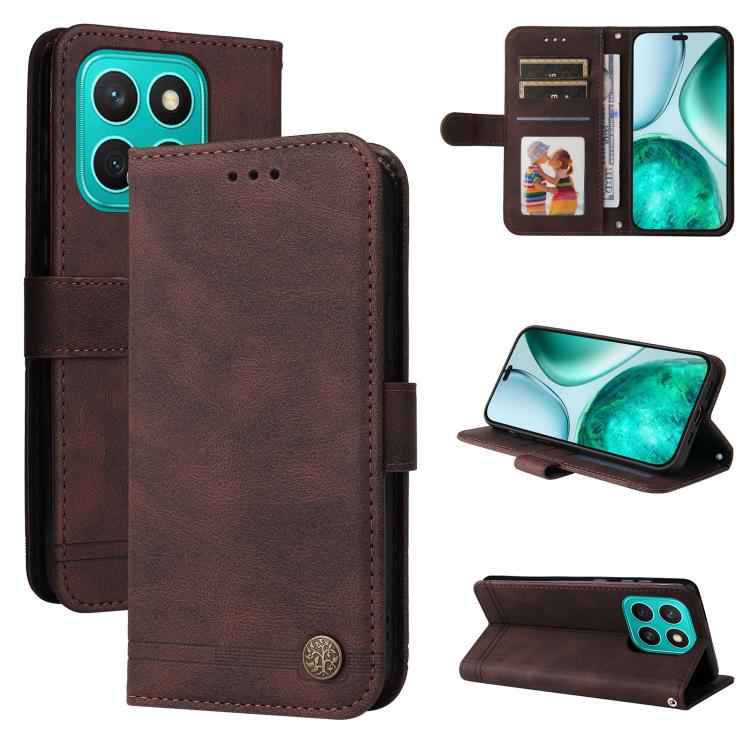 Custodia per telefono in pelle con bottone in metallo con albero della vita Skin Feel, For Honor 400 Lite Global, For Honor 400 Global 156.5mm, For Honor X8c 4G, For Honor 300 Ultra