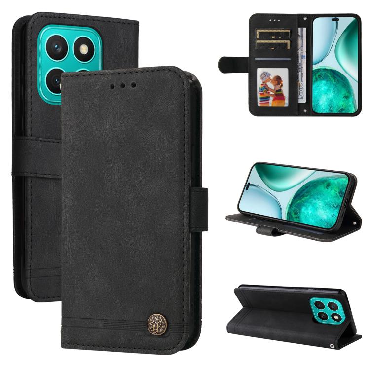 Custodia per telefono in pelle con bottone in metallo con albero della vita Skin Feel, For Honor 400 Lite Global, For Honor 400 Global 156.5mm, For Honor X8c 4G, For Honor 300 Ultra