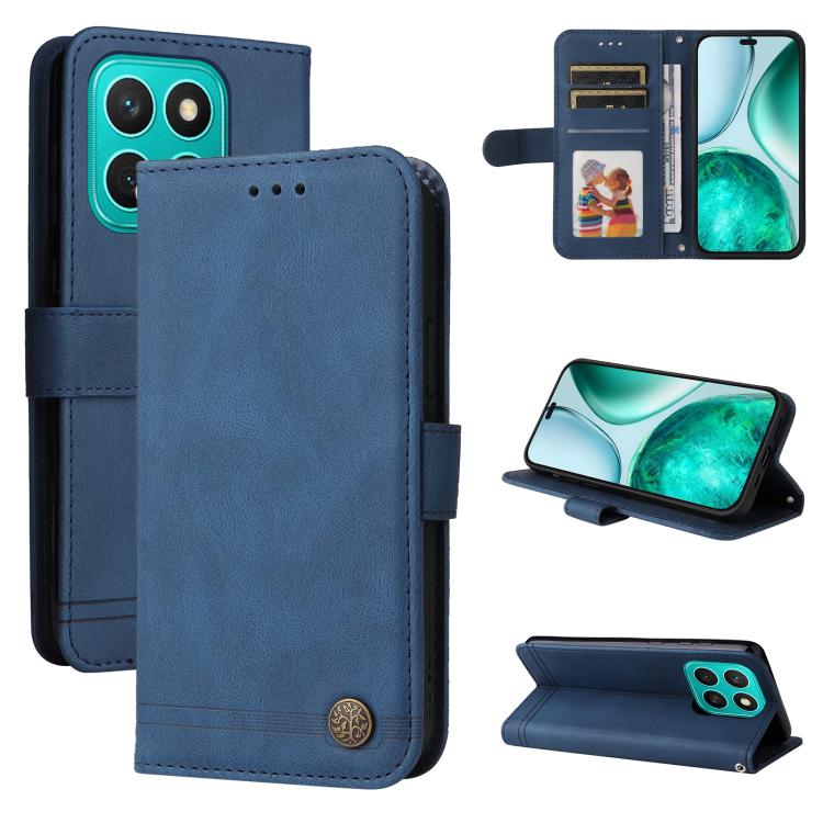 Custodia per telefono in pelle con bottone in metallo con albero della vita Skin Feel, For Honor 400 Lite Global, For Honor 400 Global 156.5mm, For Honor X8c 4G, For Honor 300 Ultra