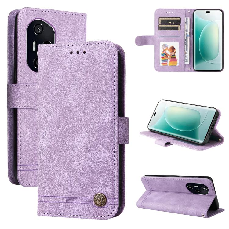 Custodia per telefono in pelle con bottone in metallo con albero della vita Skin Feel, For Honor 400 Lite Global, For Honor 400 Global 156.5mm, For Honor X8c 4G, For Honor 300 Ultra