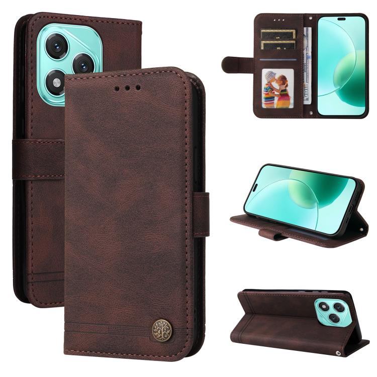 Custodia per telefono in pelle con bottone in metallo con albero della vita Skin Feel, For Honor 400 Lite Global, For Honor 400 Global 156.5mm, For Honor X8c 4G, For Honor 300 Ultra