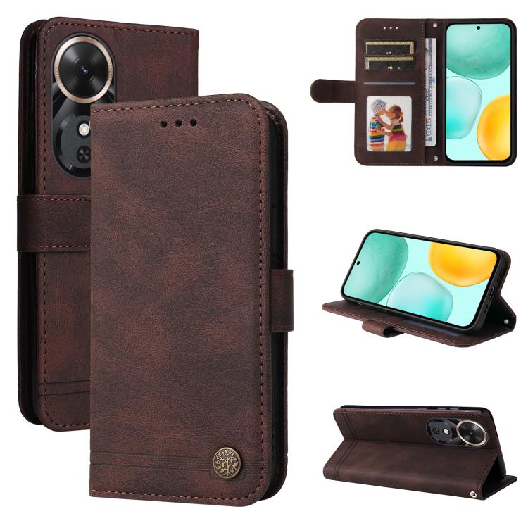 Custodia per telefono in pelle con bottone in metallo con albero della vita Skin Feel, For Honor X5c Plus, For Honor X70 5G, For Honor X6b 4G / X6c 4G / X5b / X5b Plus, For Honor Play 60