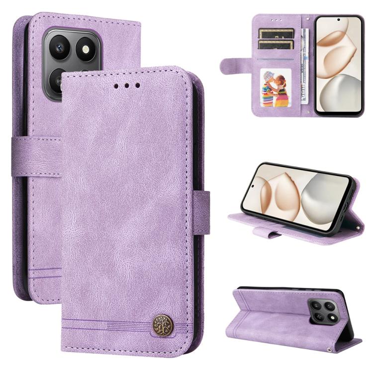 Custodia per telefono in pelle con bottone in metallo con albero della vita Skin Feel, For Honor Magic8, For Honor 400 Smart 5G / X7d 4G / Play 10T 5G, For Honor Play10 4G, For Honor Play 70 Plus