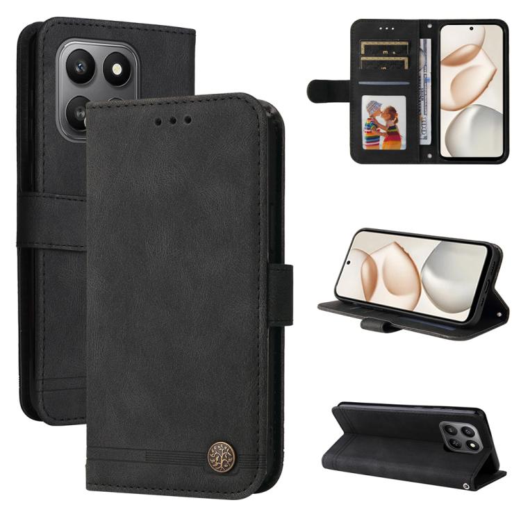 Custodia per telefono in pelle con bottone in metallo con albero della vita Skin Feel, For Honor Magic8, For Honor 400 Smart 5G / X7d 4G / Play 10T 5G, For Honor Play10 4G, For Honor Play 70 Plus