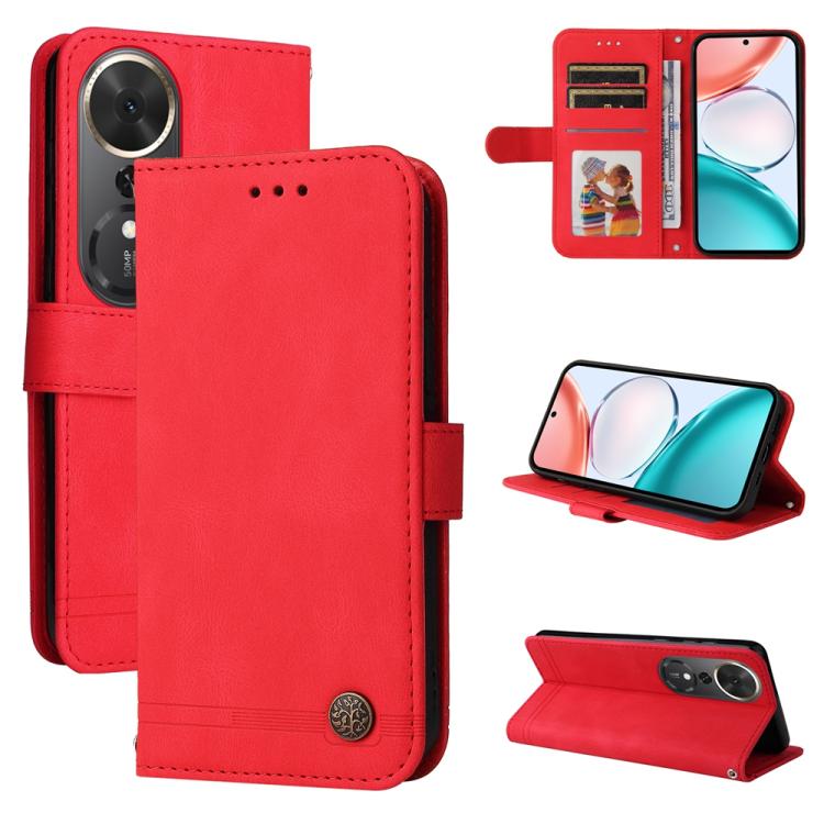 Custodia per telefono in pelle con bottone in metallo con albero della vita Skin Feel, For Honor Magic8, For Honor 400 Smart 5G / X7d 4G / Play 10T 5G, For Honor Play10 4G, For Honor Play 70 Plus