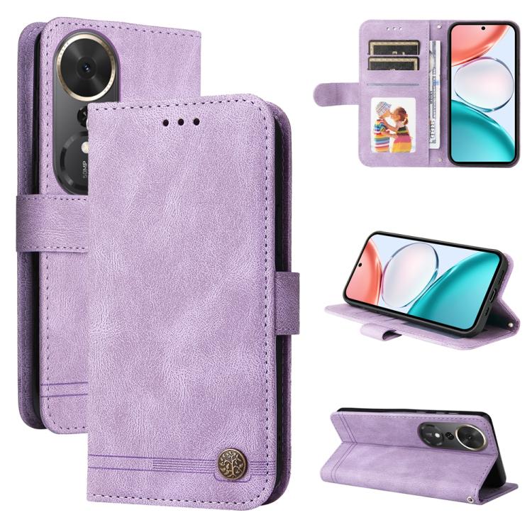 Custodia per telefono in pelle con bottone in metallo con albero della vita Skin Feel, For Honor Magic8, For Honor 400 Smart 5G / X7d 4G / Play 10T 5G, For Honor Play10 4G, For Honor Play 70 Plus