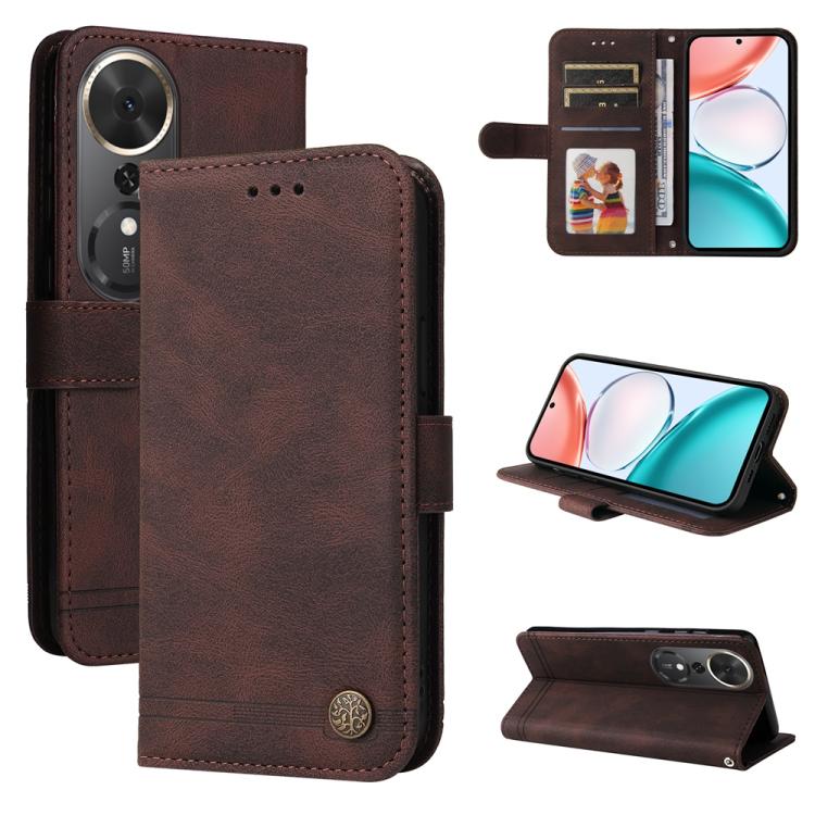 Custodia per telefono in pelle con bottone in metallo con albero della vita Skin Feel, For Honor Magic8, For Honor 400 Smart 5G / X7d 4G / Play 10T 5G, For Honor Play10 4G, For Honor Play 70 Plus