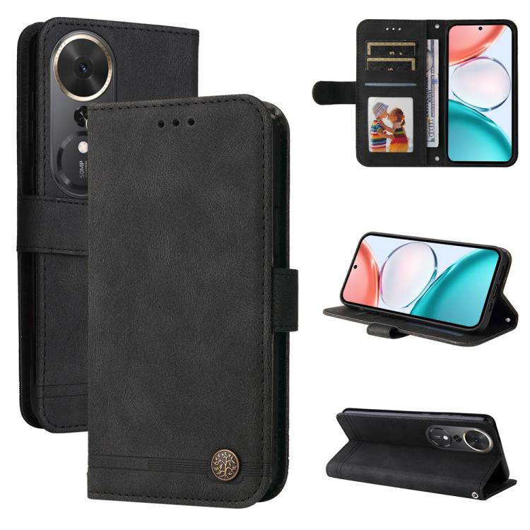 Custodia per telefono in pelle con bottone in metallo con albero della vita Skin Feel, For Honor Magic8, For Honor 400 Smart 5G / X7d 4G / Play 10T 5G, For Honor Play10 4G, For Honor Play 70 Plus