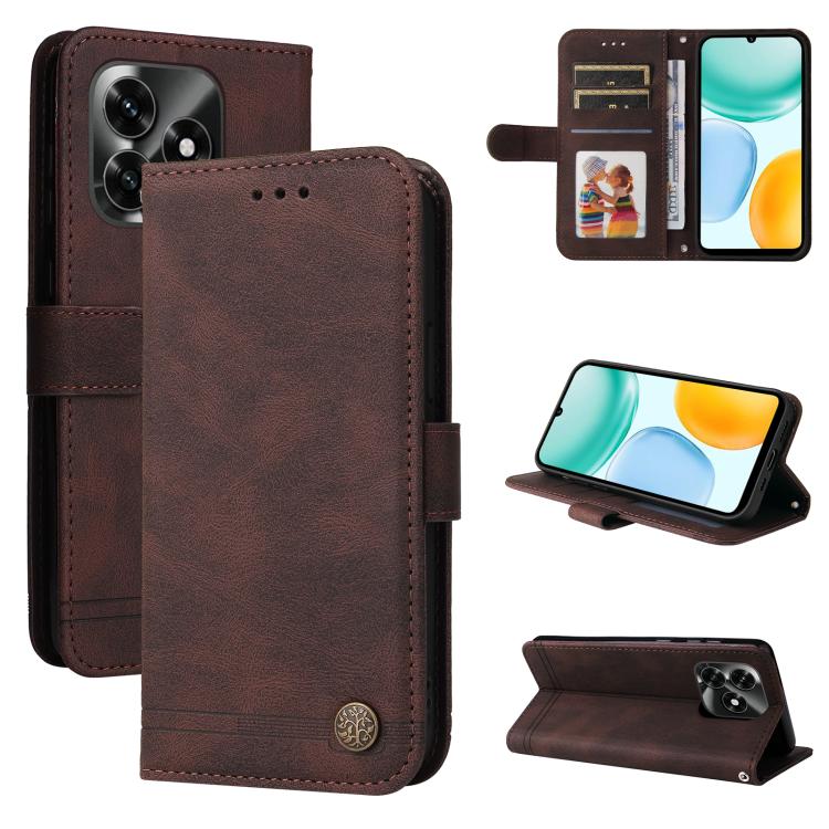 Custodia per telefono in pelle con bottone in metallo con albero della vita Skin Feel, For Honor X5c Plus, For Honor X70 5G, For Honor X6b 4G / X6c 4G / X5b / X5b Plus, For Honor Play 60