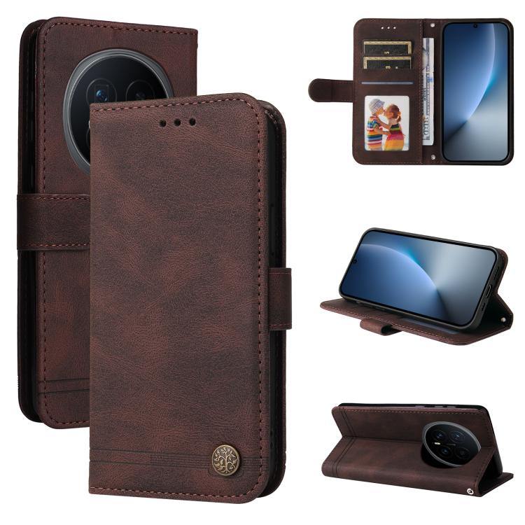 Custodia per telefono in pelle con bottone in metallo con albero della vita Skin Feel, For Honor Magic8, For Honor 400 Smart 5G / X7d 4G / Play 10T 5G, For Honor Play10 4G, For Honor Play 70 Plus