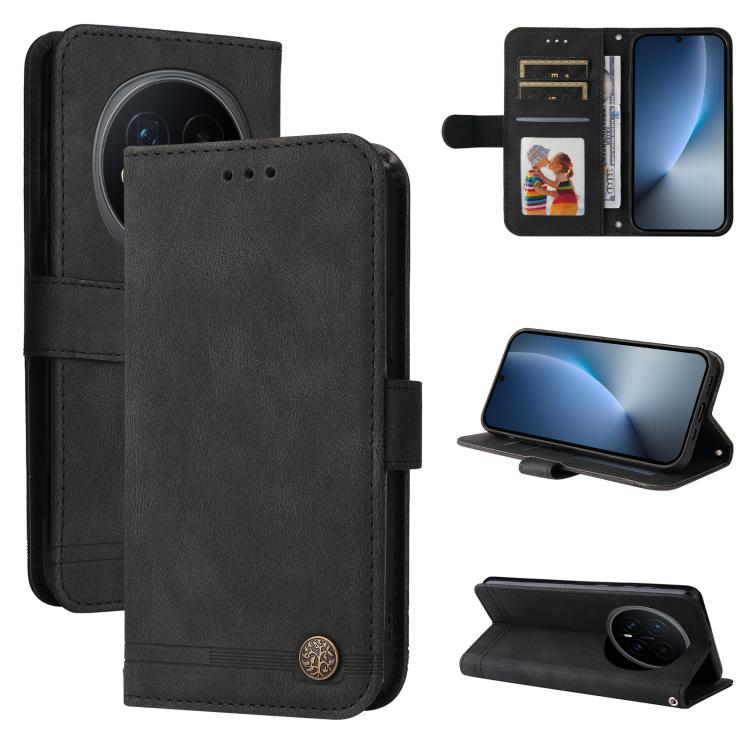 Custodia per telefono in pelle con bottone in metallo con albero della vita Skin Feel, For Honor Magic8, For Honor 400 Smart 5G / X7d 4G / Play 10T 5G, For Honor Play10 4G, For Honor Play 70 Plus