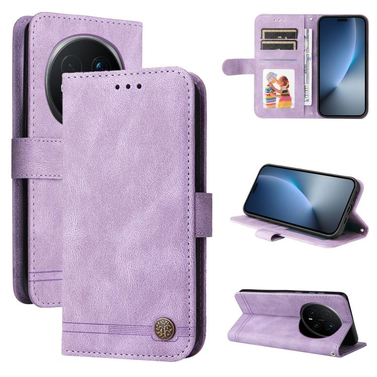 Custodia per telefono in pelle con bottone in metallo con albero della vita Skin Feel, For Honor X6d 5G / Play 60A 5G, For Honor X8d 4G, For Honor 500 / 500 Pro Global 155.8mm, For Honor Magic8 Pro