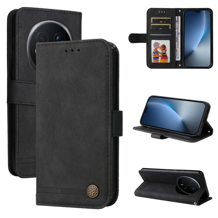 Custodia per telefono in pelle con bottone in metallo con albero della vita Skin Feel, For Honor X6d 5G / Play 60A 5G, For Honor X8d 4G, For Honor 500 / 500 Pro Global 155.8mm, For Honor Magic8 Pro