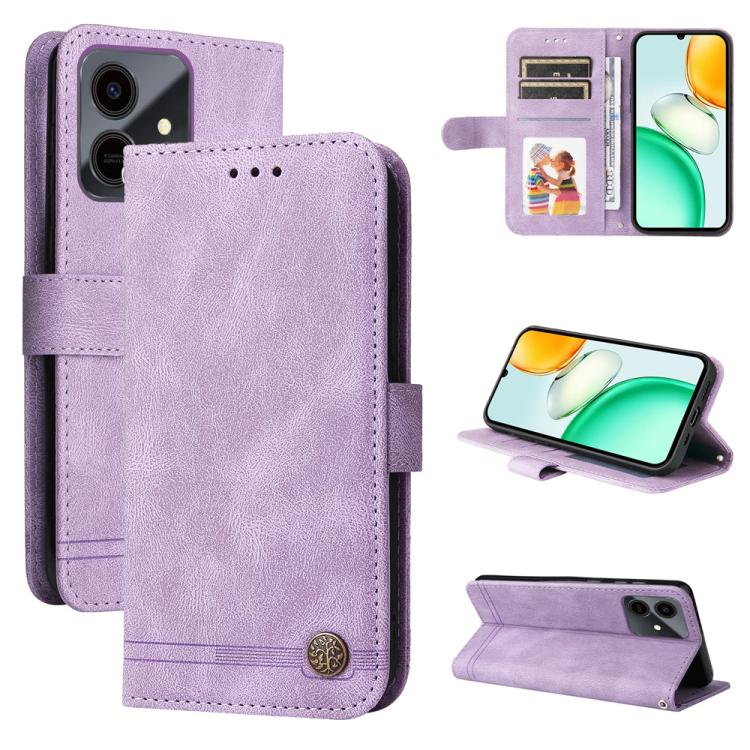 Custodia per telefono in pelle con bottone in metallo con albero della vita Skin Feel, For Honor Magic8, For Honor 400 Smart 5G / X7d 4G / Play 10T 5G, For Honor Play10 4G, For Honor Play 70 Plus