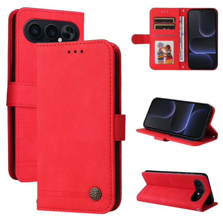 Custodia per telefono in pelle con bottone in metallo con albero della vita Skin Feel, For Honor X6d 5G / Play 60A 5G, For Honor X8d 4G, For Honor 500 / 500 Pro Global 155.8mm, For Honor Magic8 Pro