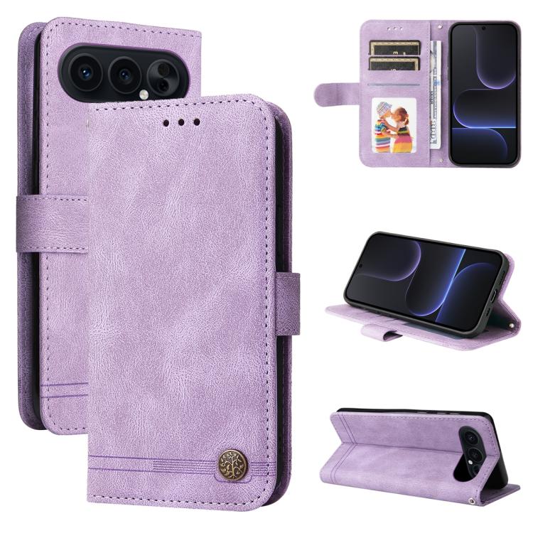 Custodia per telefono in pelle con bottone in metallo con albero della vita Skin Feel, For Honor X6d 5G / Play 60A 5G, For Honor X8d 4G, For Honor 500 / 500 Pro Global 155.8mm, For Honor Magic8 Pro