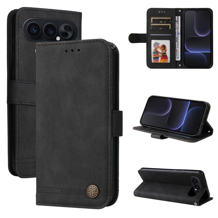 Custodia per telefono in pelle con bottone in metallo con albero della vita Skin Feel, For Honor X6d 5G / Play 60A 5G, For Honor X8d 4G, For Honor 500 / 500 Pro Global 155.8mm, For Honor Magic8 Pro