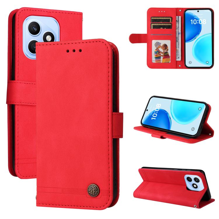 Custodia per telefono in pelle con bottone in metallo con albero della vita Skin Feel, For Honor X6d 5G / Play 60A 5G, For Honor X8d 4G, For Honor 500 / 500 Pro Global 155.8mm, For Honor Magic8 Pro