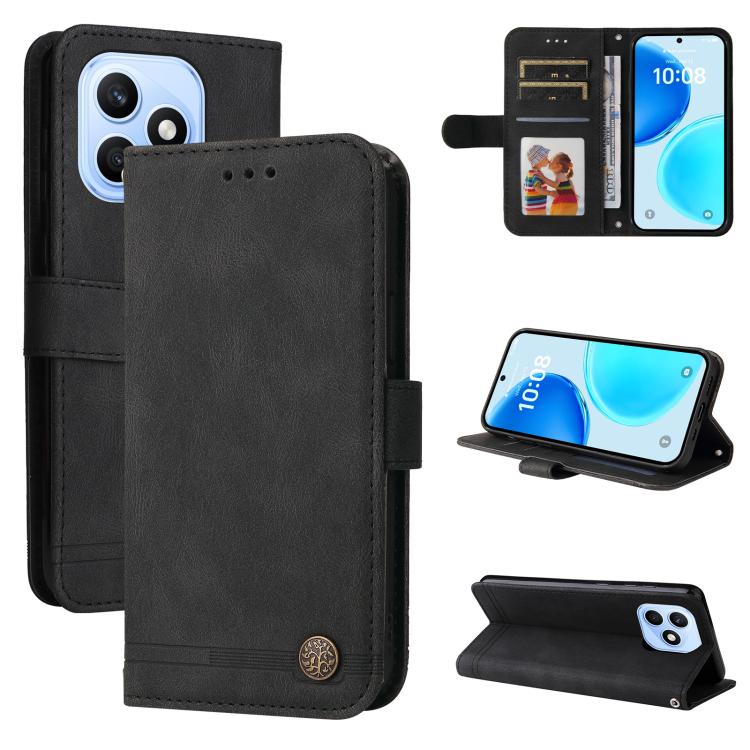 Custodia per telefono in pelle con bottone in metallo con albero della vita Skin Feel, For Honor X6d 5G / Play 60A 5G, For Honor X8d 4G, For Honor 500 / 500 Pro Global 155.8mm, For Honor Magic8 Pro