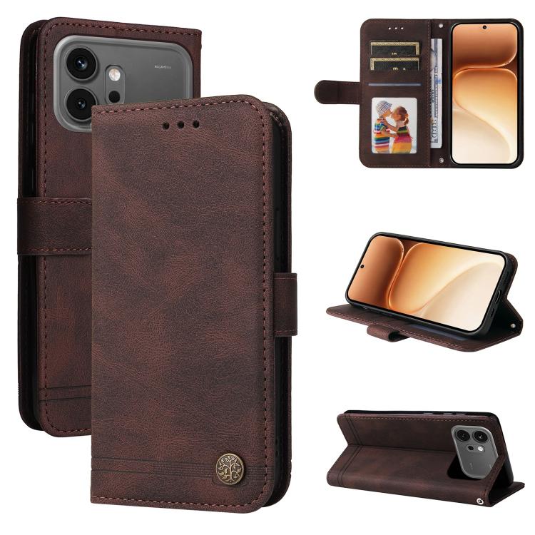 Custodia per telefono in pelle con bottone in metallo con albero della vita Skin Feel, For Honor 600 Smart 5G, For Honor Play 80 Plus 5G, For Honor 600 Global / 600 Pro Global, For Honor 600 Lite Global