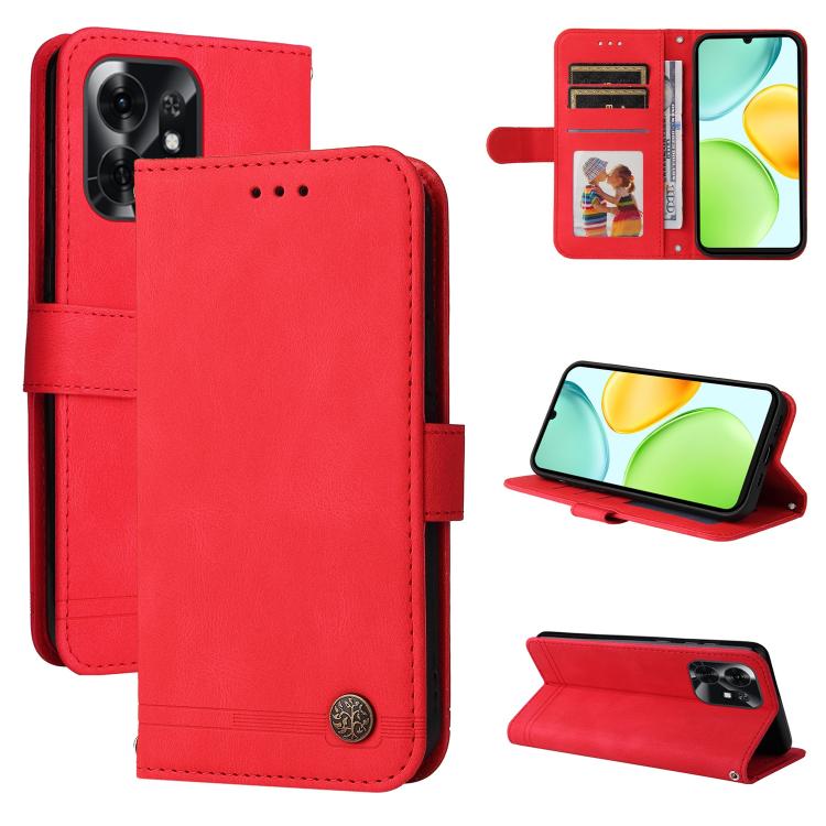 Custodia per telefono in pelle con bottone in metallo con albero della vita Skin Feel, For Honor X6d 5G / Play 60A 5G, For Honor X8d 4G, For Honor 500 / 500 Pro Global 155.8mm, For Honor Magic8 Pro