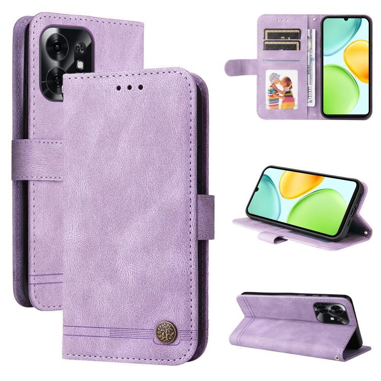 Custodia per telefono in pelle con bottone in metallo con albero della vita Skin Feel, For Honor X6d 5G / Play 60A 5G, For Honor X8d 4G, For Honor 500 / 500 Pro Global 155.8mm, For Honor Magic8 Pro