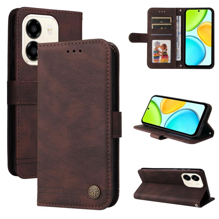 Custodia in pelle con bottone metallo per Honor 600 Smart 5G