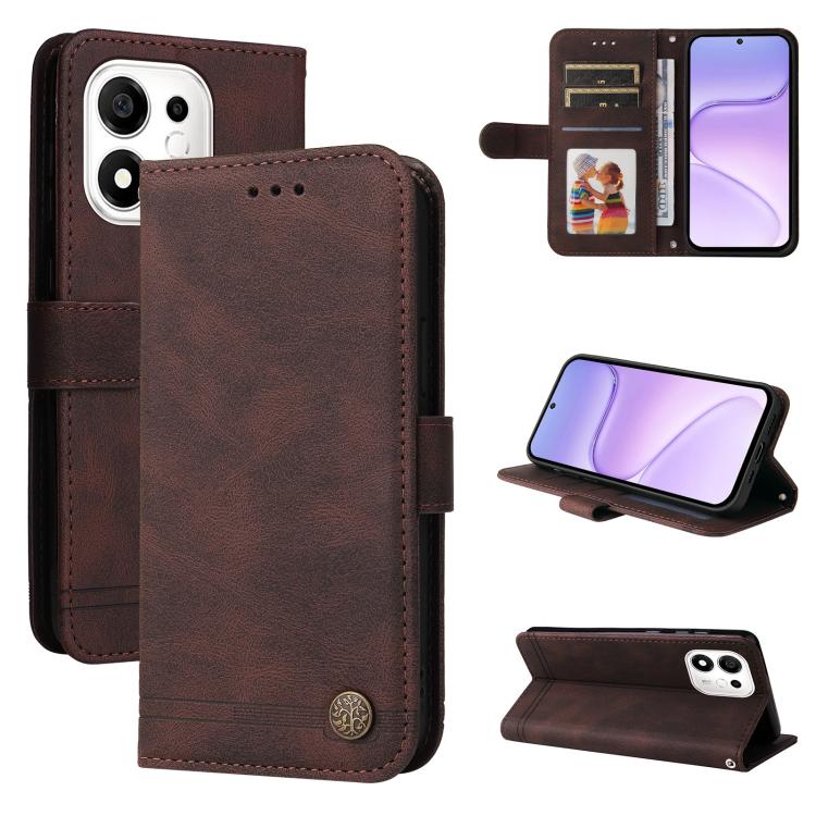 Custodia per telefono in pelle con bottone in metallo con albero della vita Skin Feel, For Honor 600 Smart 5G, For Honor Play 80 Plus 5G, For Honor 600 Global / 600 Pro Global, For Honor 600 Lite Global