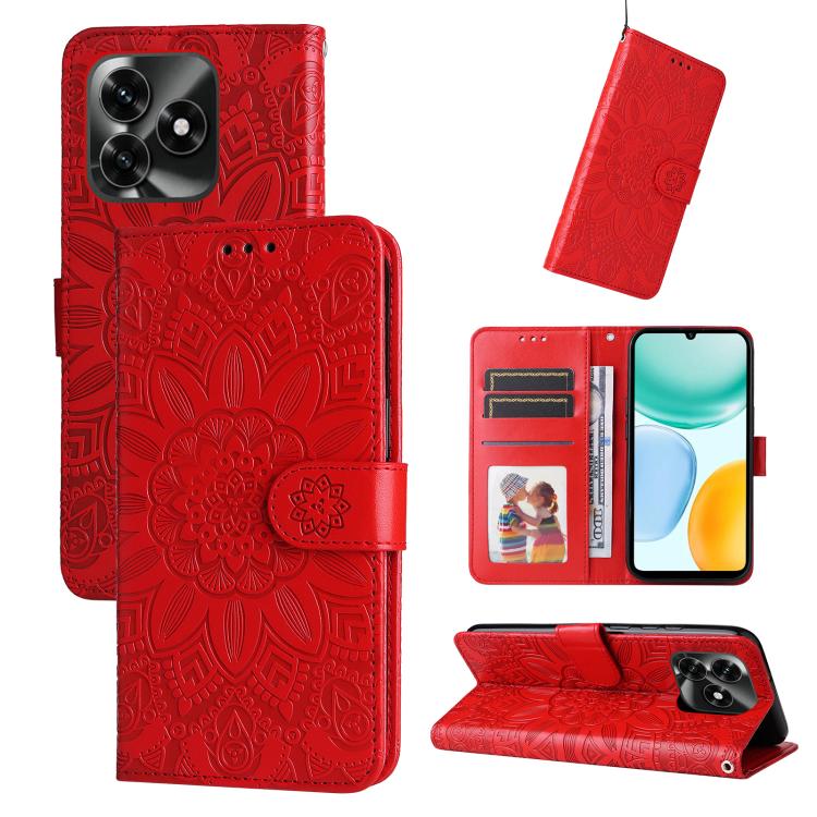 Custodia per telefono in pelle di girasole goffrata, For Honor X5c Plus, For Honor X70 5G, For Honor X6b 4G / X6c 4G / X5b / X5b Plus, For Honor Play 60