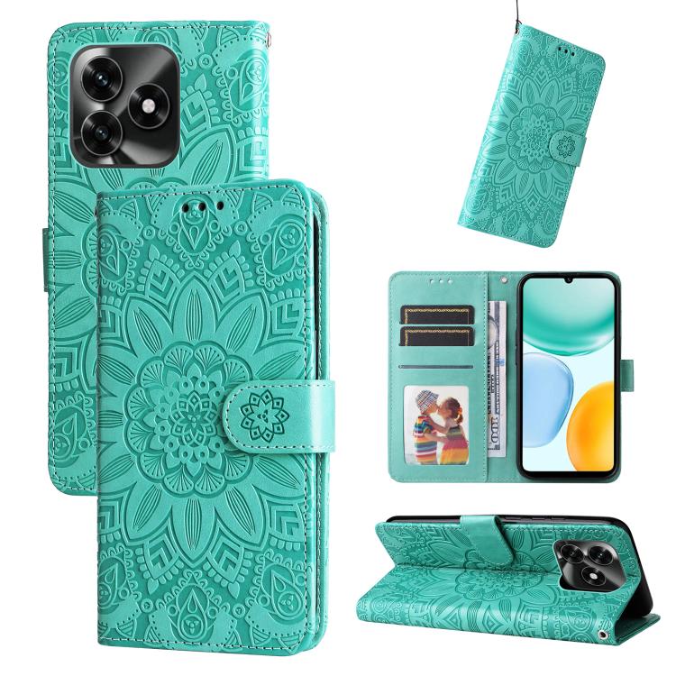 Custodia per telefono in pelle di girasole goffrata, For Honor X5c Plus, For Honor X70 5G, For Honor X6b 4G / X6c 4G / X5b / X5b Plus, For Honor Play 60