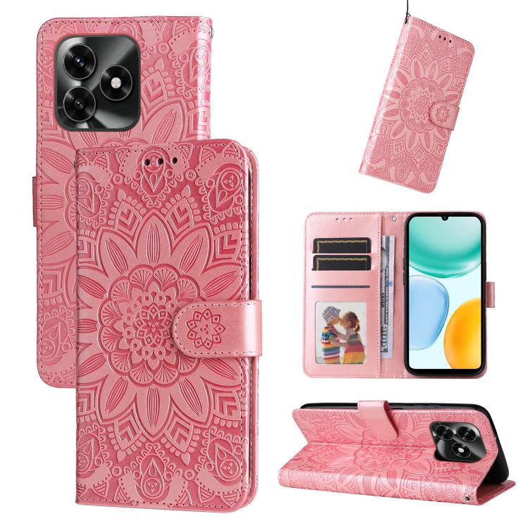 Custodia per telefono in pelle di girasole goffrata, For Honor X5c Plus, For Honor X70 5G, For Honor X6b 4G / X6c 4G / X5b / X5b Plus, For Honor Play 60