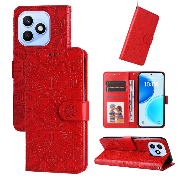 Custodia per telefono in pelle di girasole goffrata, For Honor X6d 5G / Play 60A 5G, For Honor X8d 4G, For Honor 500 / 500 Pro Global 155.8mm, For Honor Magic8 Pro