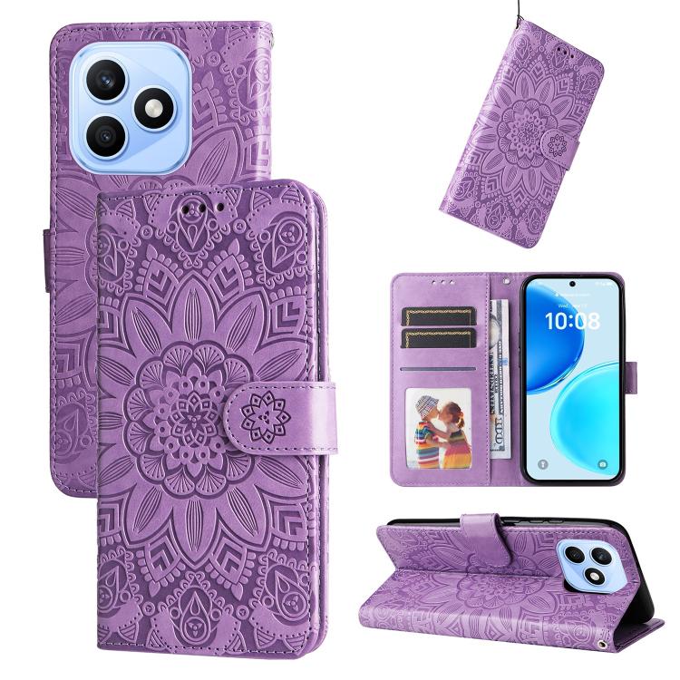 Custodia per telefono in pelle di girasole goffrata, For Honor X6d 5G / Play 60A 5G, For Honor X8d 4G, For Honor 500 / 500 Pro Global 155.8mm, For Honor Magic8 Pro