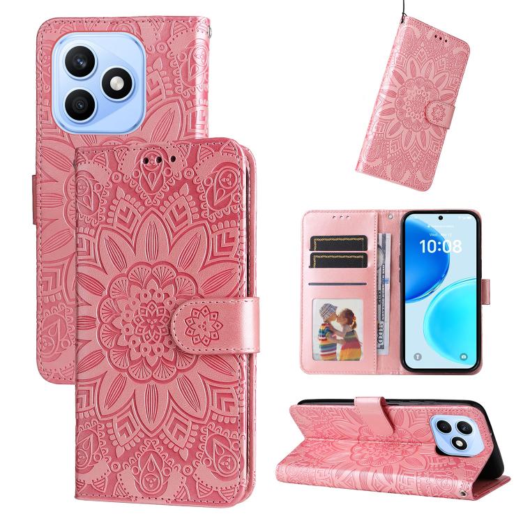 Custodia per telefono in pelle di girasole goffrata, For Honor X6d 5G / Play 60A 5G, For Honor X8d 4G, For Honor 500 / 500 Pro Global 155.8mm, For Honor Magic8 Pro