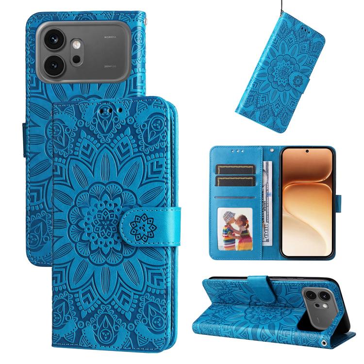 Custodia per telefono in pelle di girasole goffrata, For Honor 600 Smart 5G, For Honor Play 80 Plus 5G, For Honor 600 Global / 600 Pro Global, For Honor 600 Lite Global