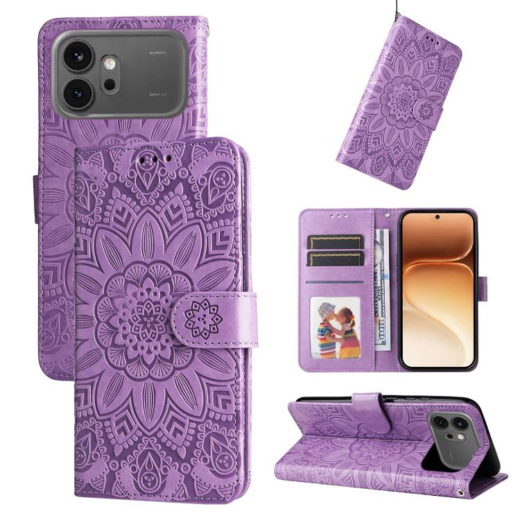 Custodia per telefono in pelle di girasole goffrata, For Honor 600 Smart 5G, For Honor Play 80 Plus 5G, For Honor 600 Global / 600 Pro Global, For Honor 600 Lite Global