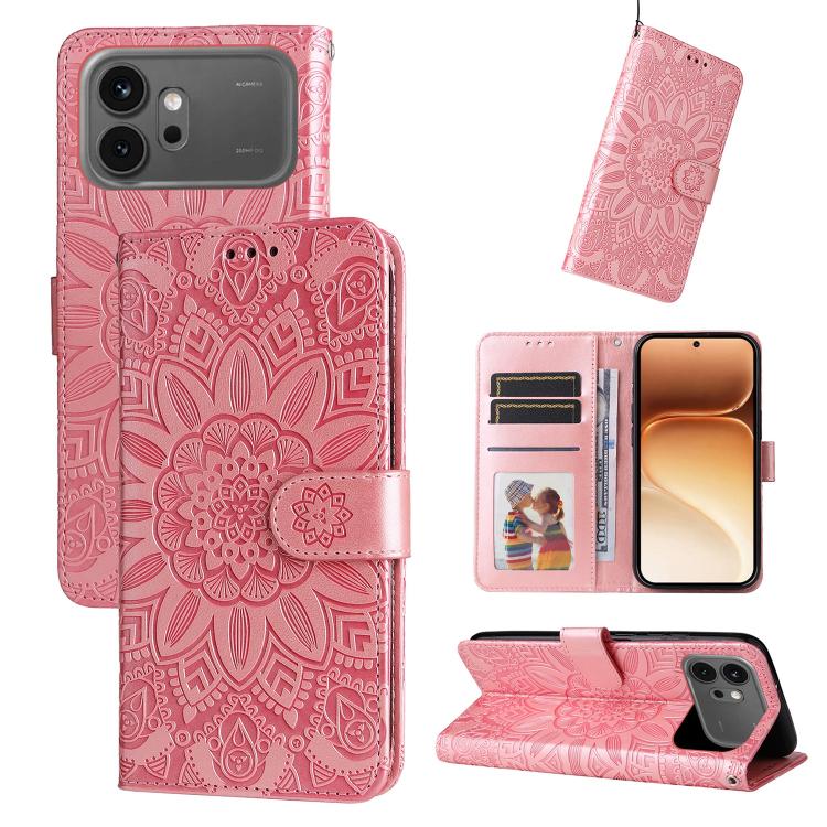 Custodia per telefono in pelle di girasole goffrata, For Honor 600 Smart 5G, For Honor Play 80 Plus 5G, For Honor 600 Global / 600 Pro Global, For Honor 600 Lite Global