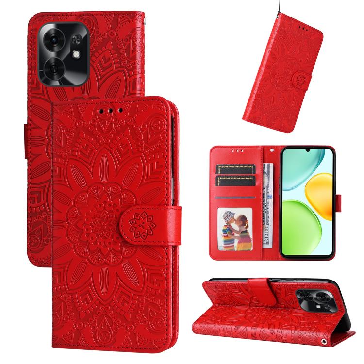 Custodia per telefono in pelle di girasole goffrata, For Honor X6d 5G / Play 60A 5G, For Honor X8d 4G, For Honor 500 / 500 Pro Global 155.8mm, For Honor Magic8 Pro