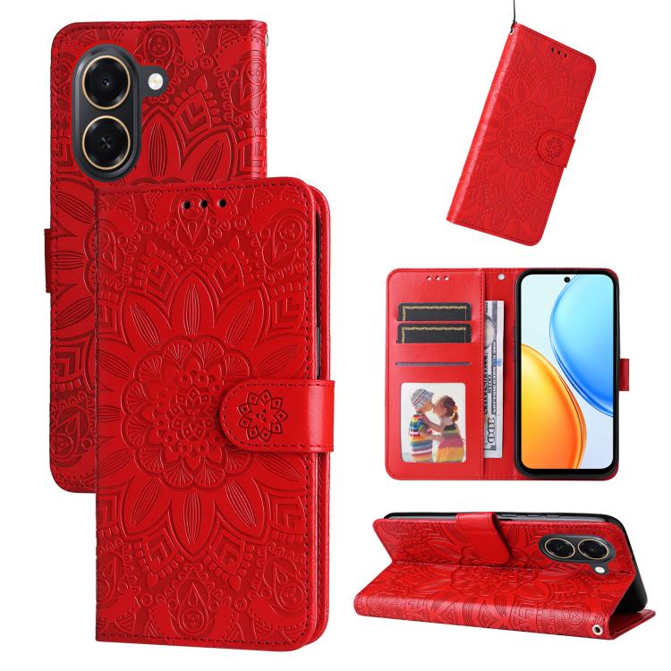 Custodia per telefono in pelle di girasole goffrata, For Honor 600 Smart 5G, For Honor Play 80 Plus 5G, For Honor 600 Global / 600 Pro Global, For Honor 600 Lite Global